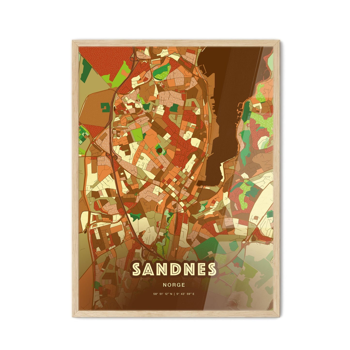 Colorful SANDNES NORWAY Fine Art Map Farmhouse