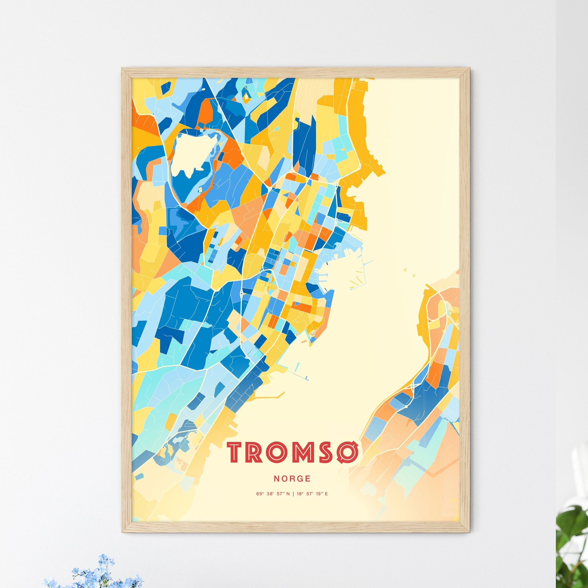 Colorful Tromsø Norway Fine Art Map Blue Orange