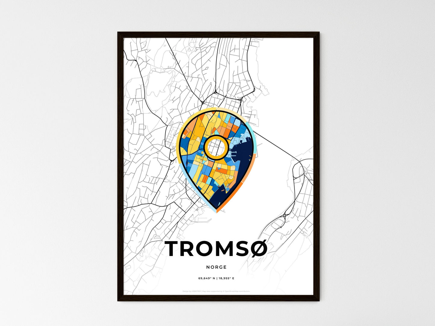 Tromsø Norway wedding art map with pointer icon