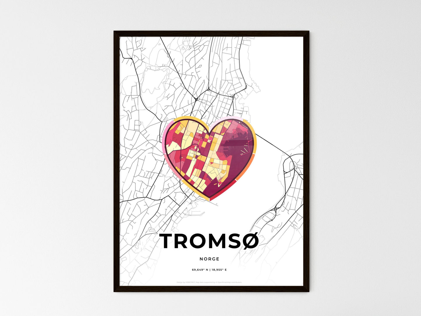 Tromsø Norway wedding art map with heart icon