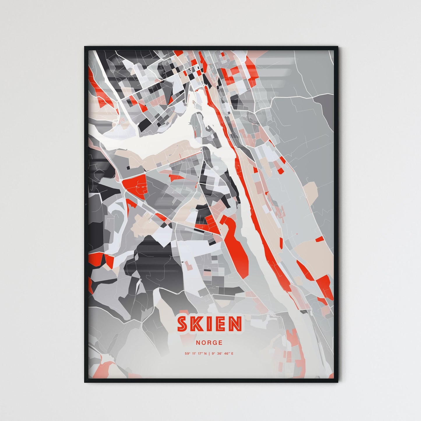 Colorful SKIEN NORWAY Fine Art Map Modern