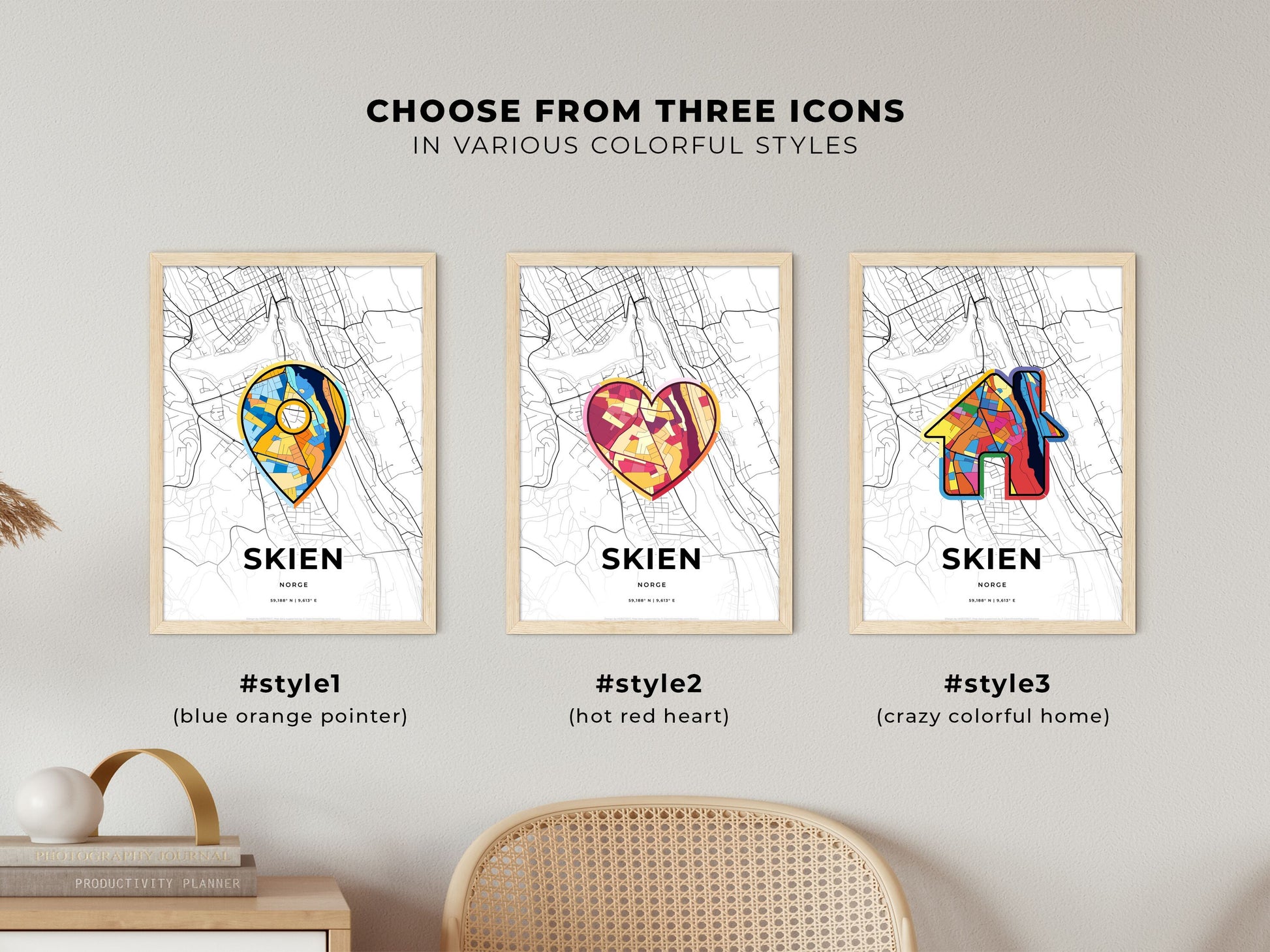 Skien Norway maps with colorful icons