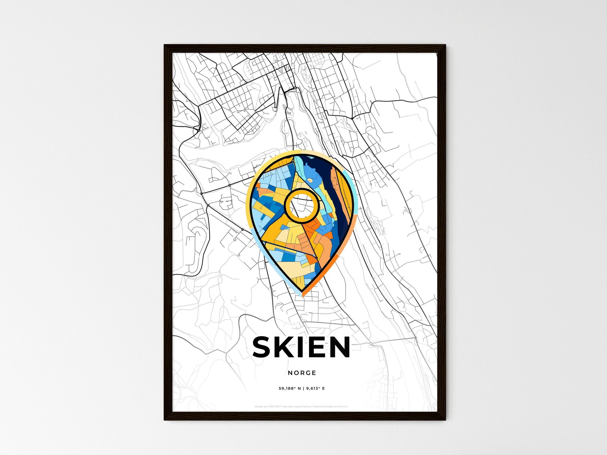 Skien Norway wedding art map with pointer icon