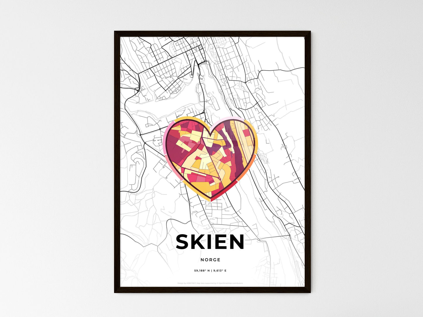 Skien Norway wedding art map with heart icon