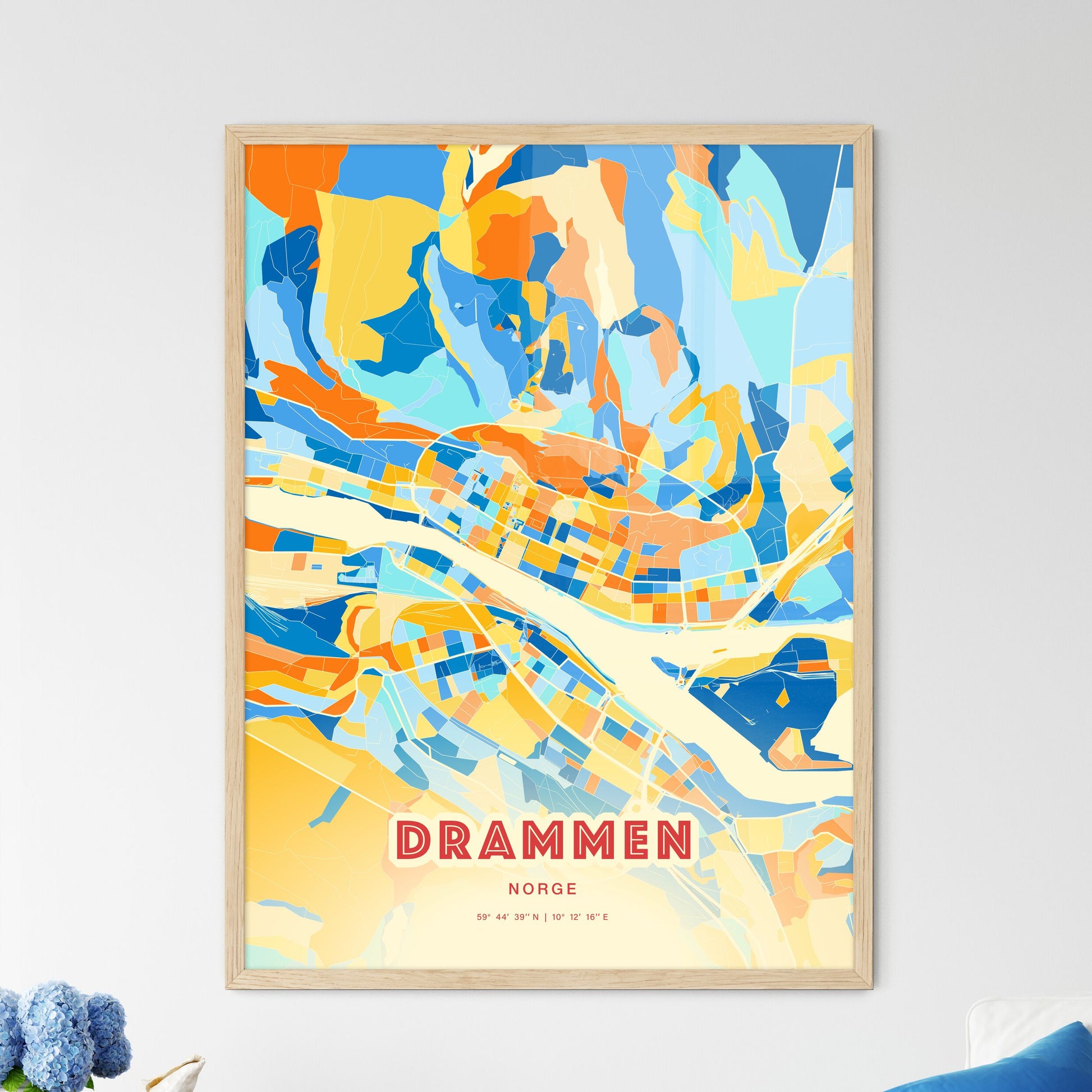 Colorful DRAMMEN NORWAY Fine Art Map Blue Orange