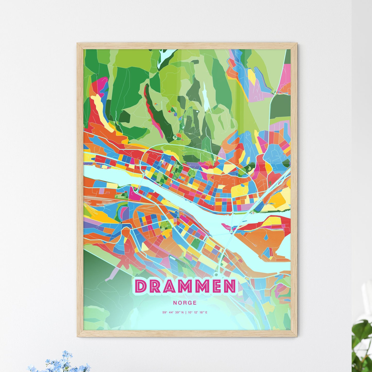 Colorful DRAMMEN NORWAY Fine Art Map Crazy Colors