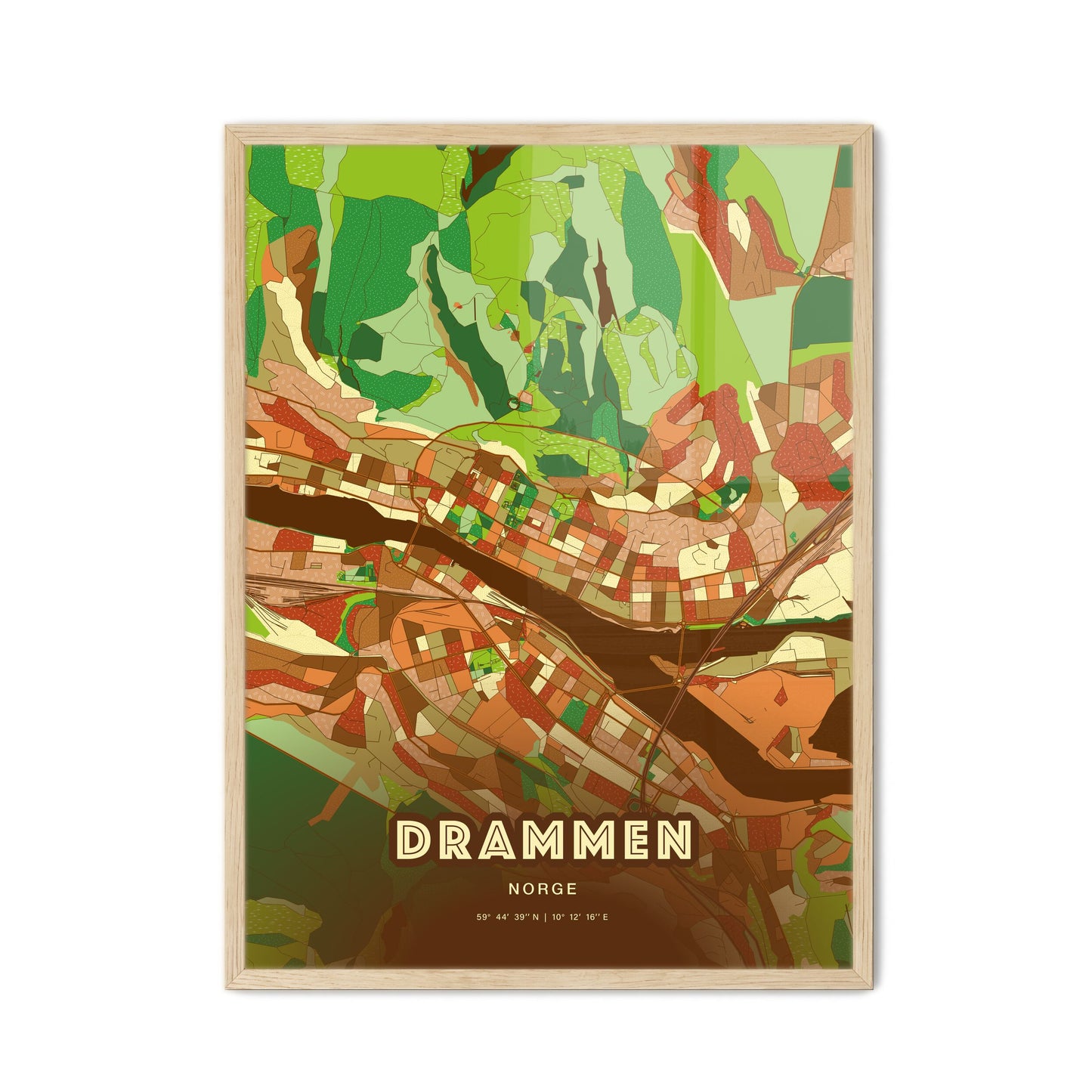 Colorful DRAMMEN NORWAY Fine Art Map Farmhouse