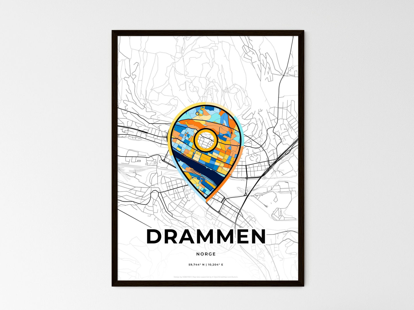 Drammen Norway wedding art map with pointer icon