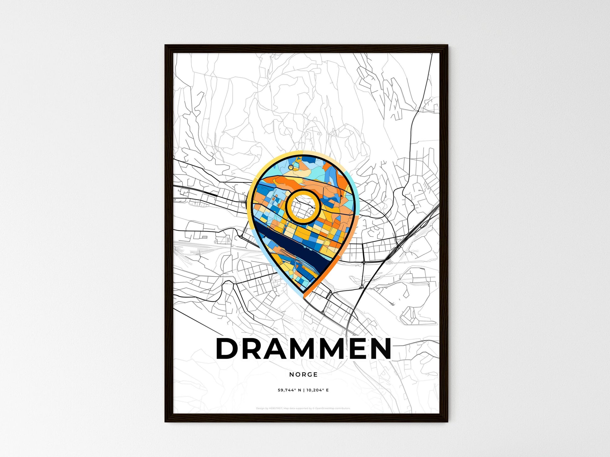 Drammen Norway wedding art map with pointer icon