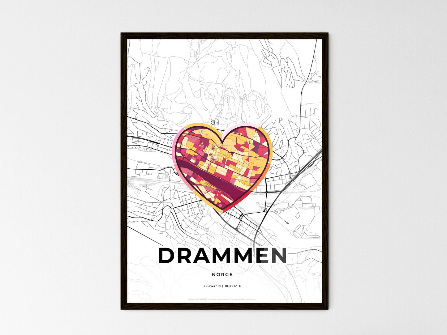 Drammen Norway wedding art map with heart icon