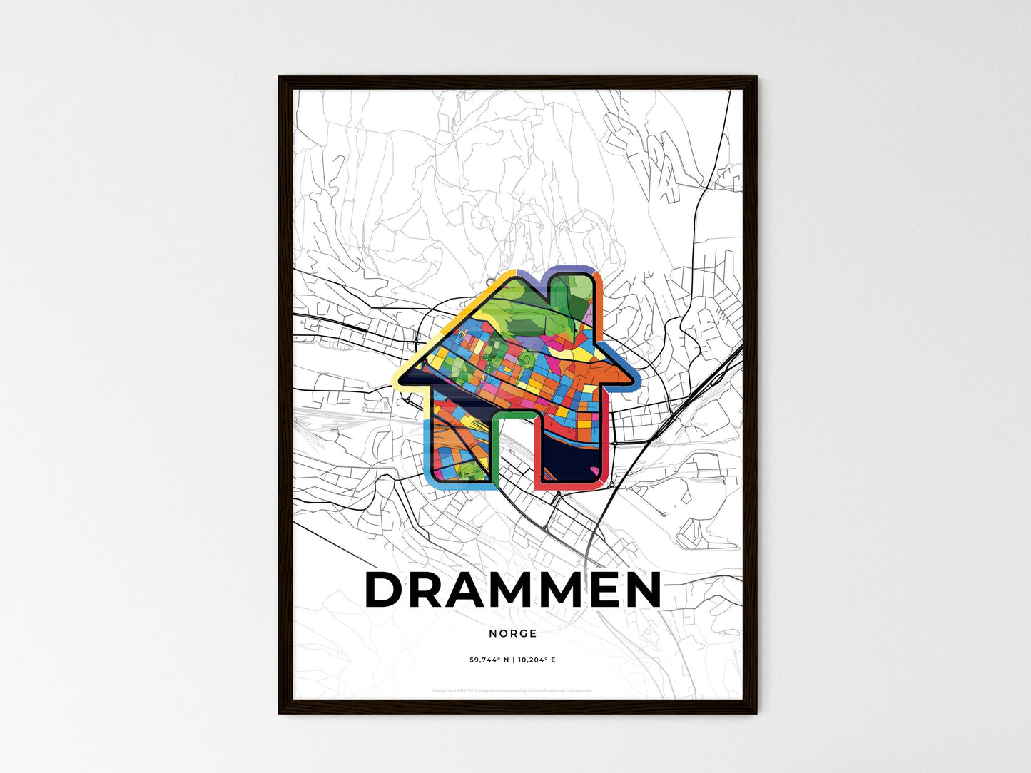 Drammen Norway wedding art map with home icon