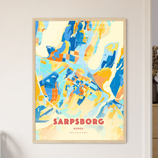 Colorful SARPSBORG NORWAY Fine Art Map Blue Orange