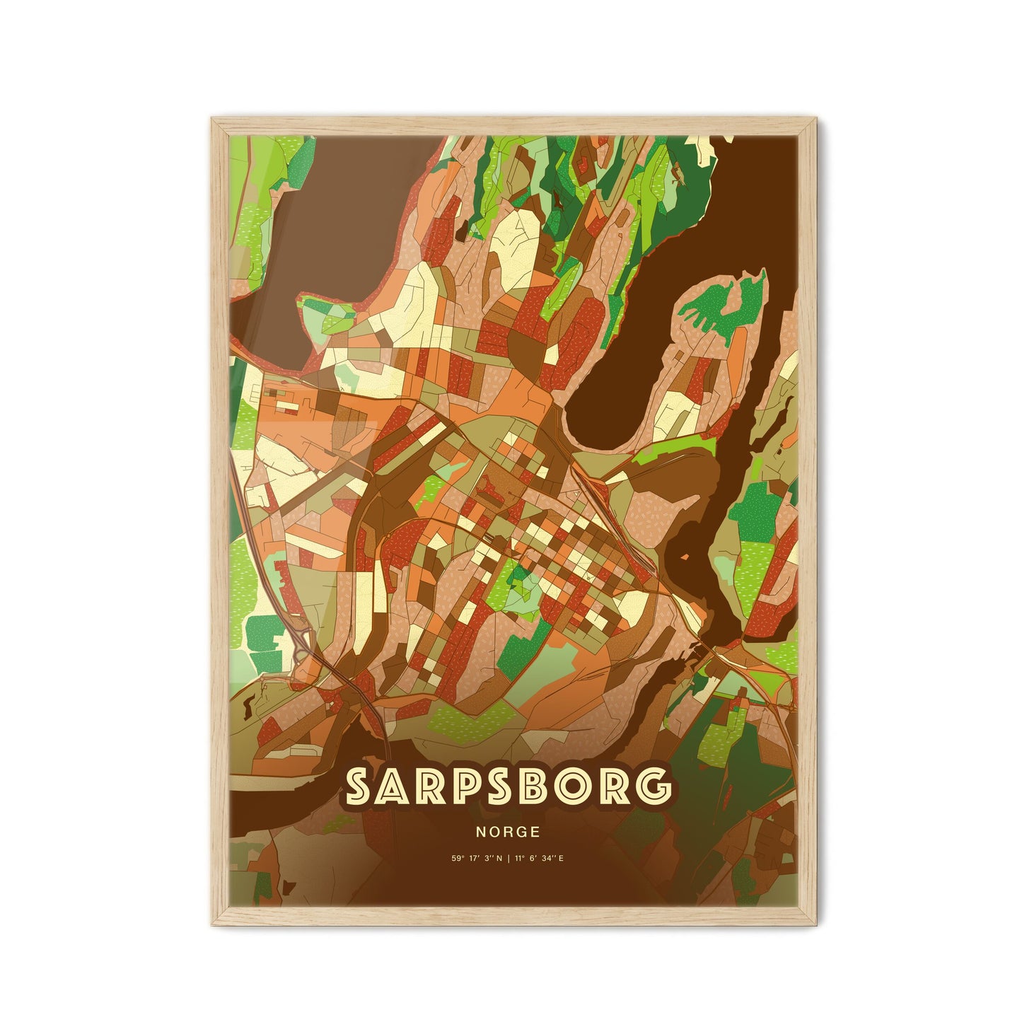 Colorful SARPSBORG NORWAY Fine Art Map Farmhouse