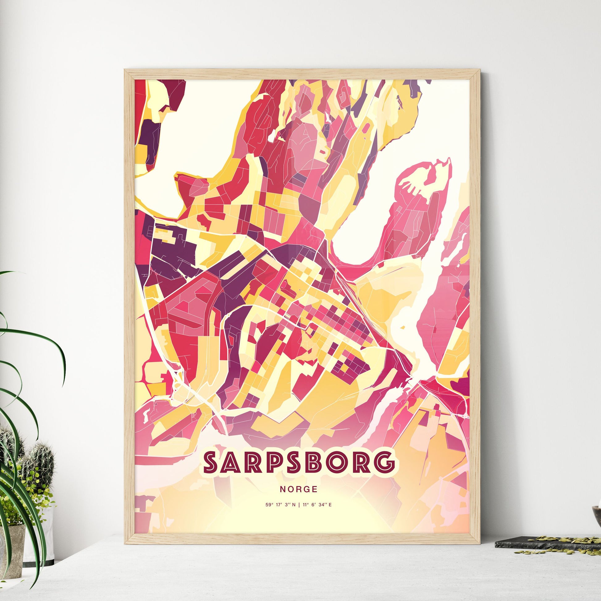 Colorful SARPSBORG NORWAY Fine Art Map Hot Red