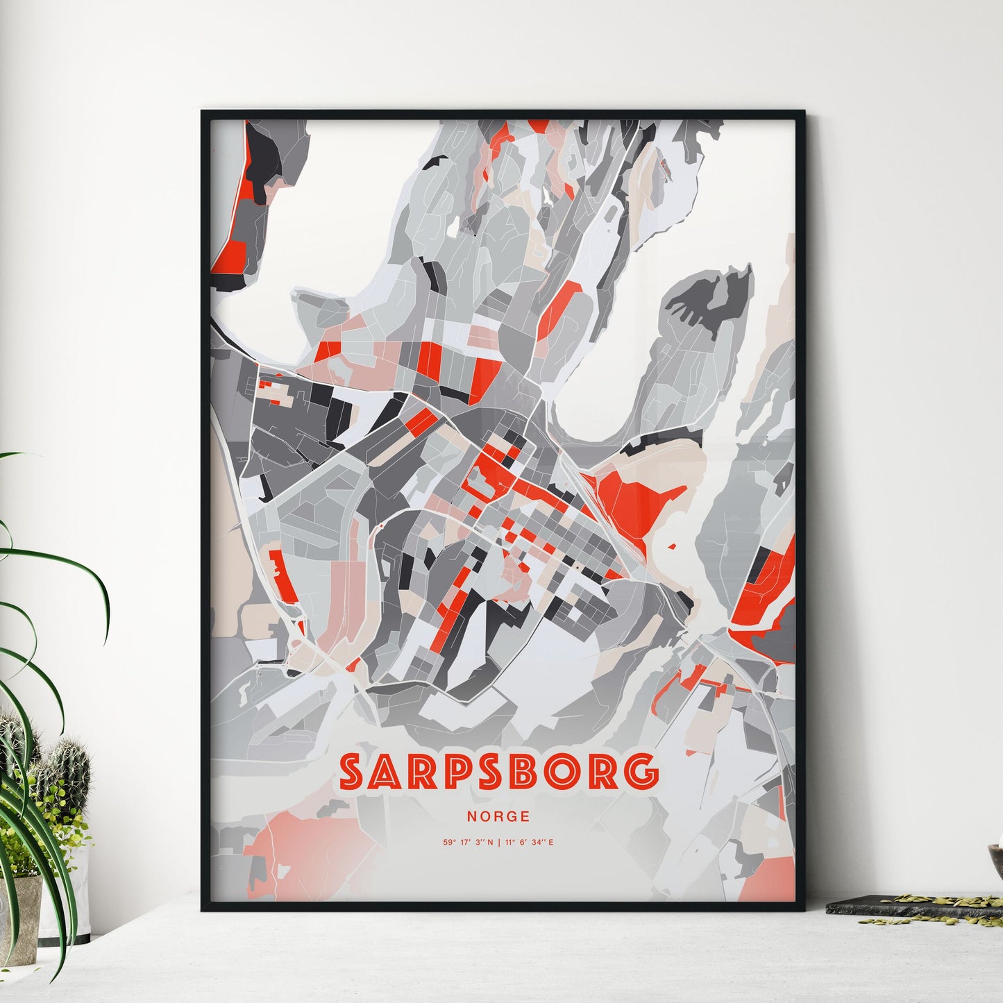 Colorful SARPSBORG NORWAY Fine Art Map Modern