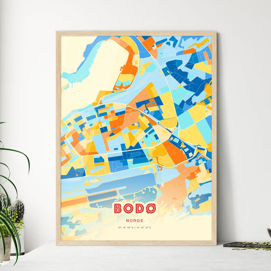 Colorful BODØ NORWAY Fine Art Map Blue Orange