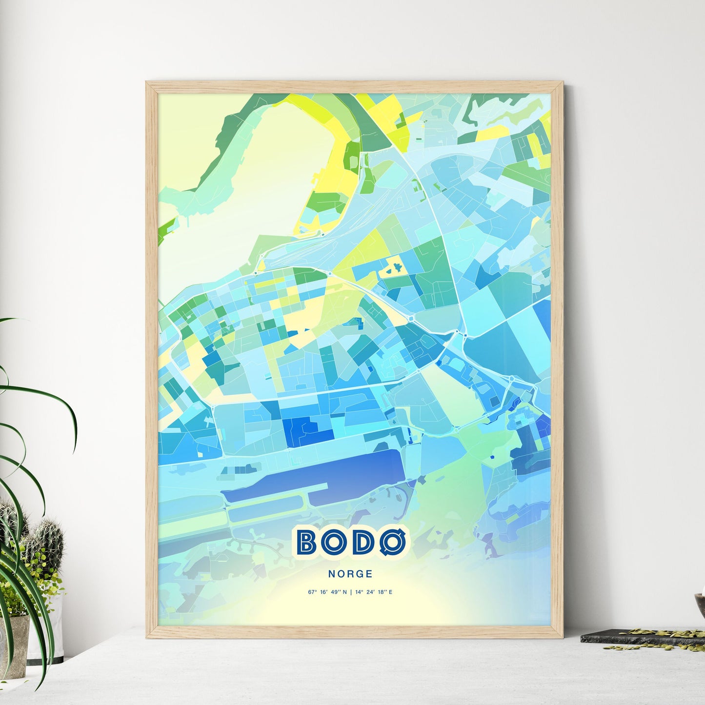 Colorful BODØ NORWAY Fine Art Map Cool Blue