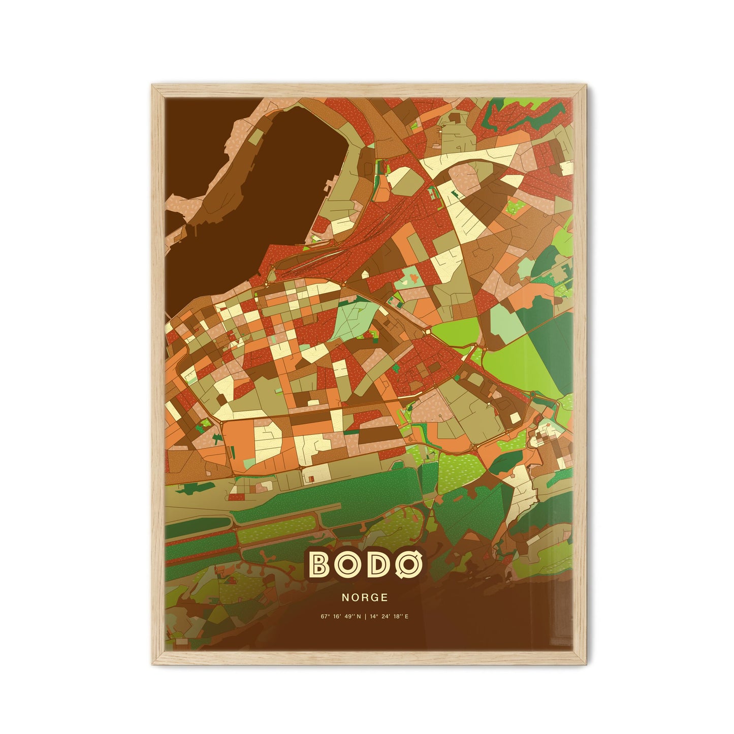 Colorful BODØ NORWAY Fine Art Map Farmhouse