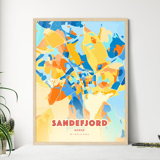 Colorful SANDEFJORD NORWAY Fine Art Map Blue Orange