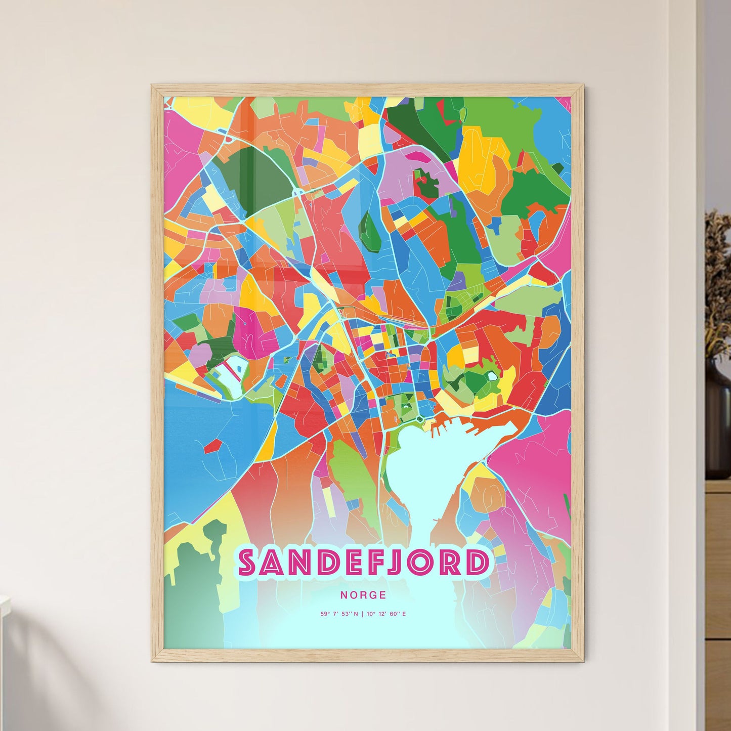 Colorful SANDEFJORD NORWAY Fine Art Map Crazy Colors