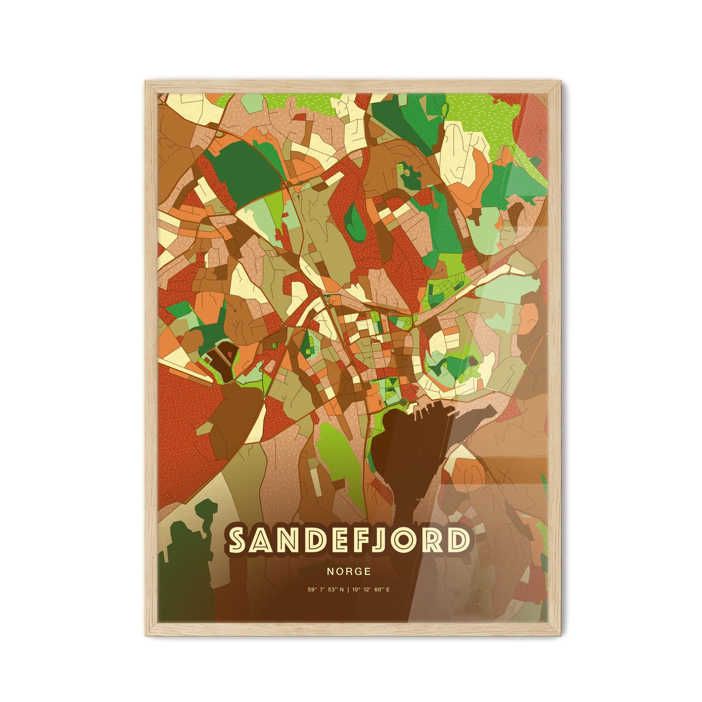 Colorful SANDEFJORD NORWAY Fine Art Map Farmhouse