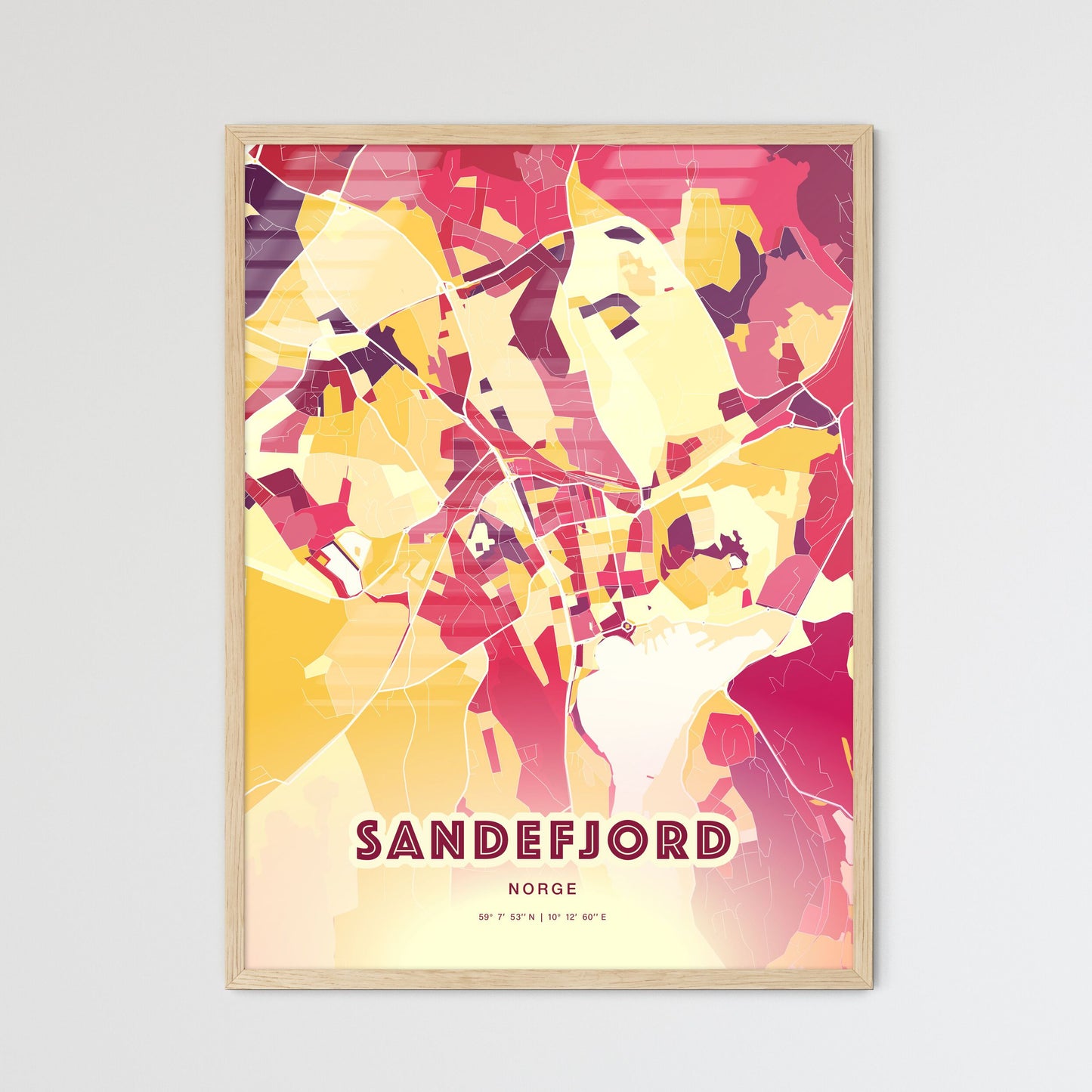 Colorful SANDEFJORD NORWAY Fine Art Map Hot Red
