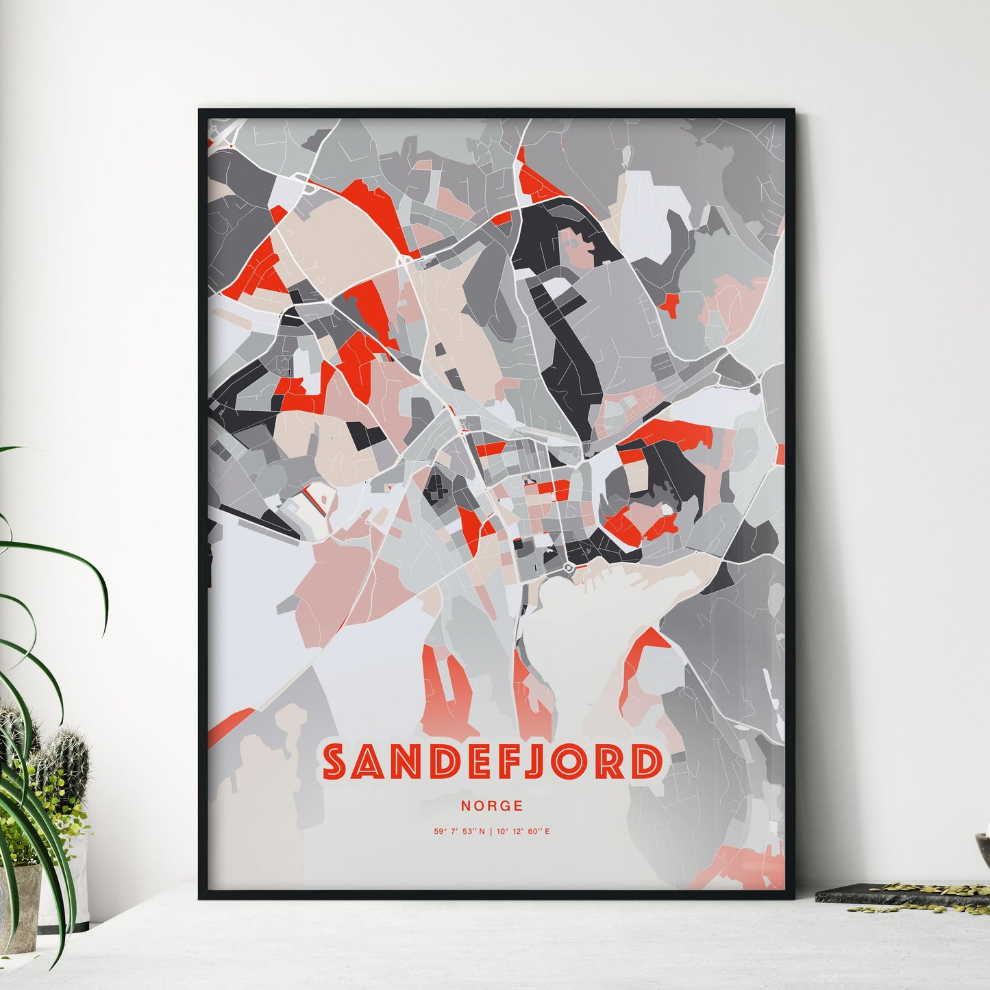 Colorful SANDEFJORD NORWAY Fine Art Map Modern