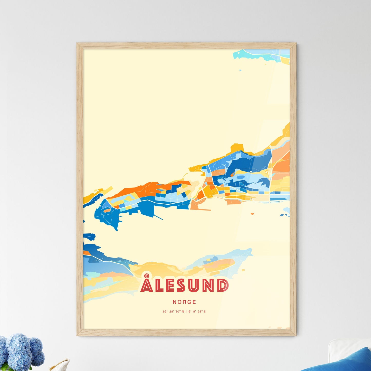 Colorful Ålesund Norway Fine Art Map Blue Orange