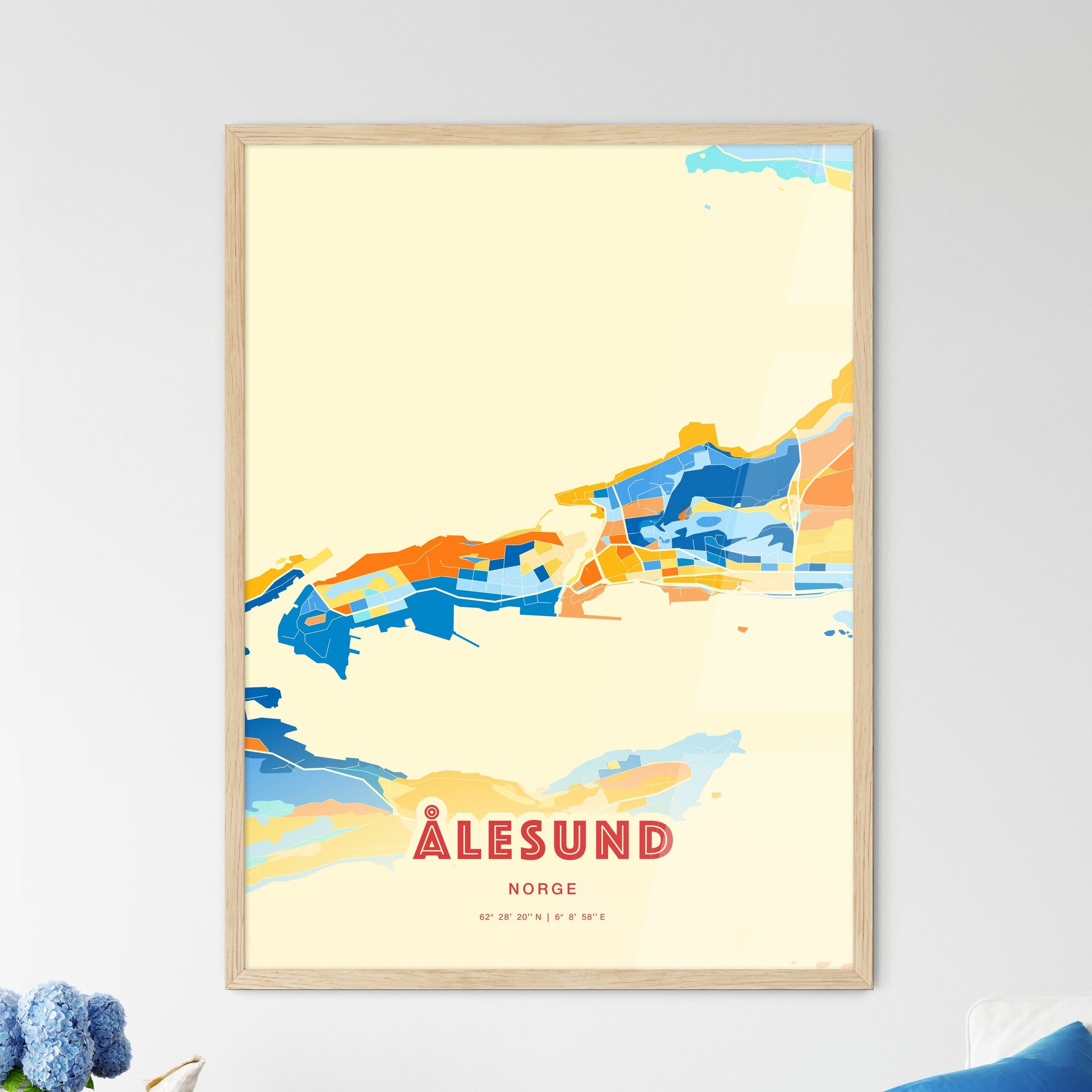 Colorful Ålesund Norway Fine Art Map Blue Orange