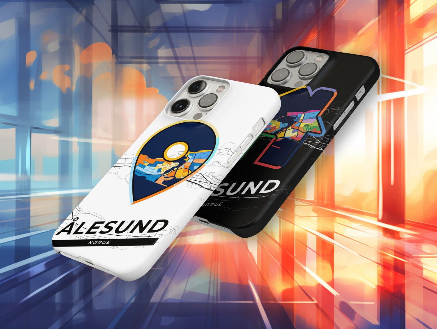 Ålesund Norway slim phone case with colorful icon. Birthday, wedding or housewarming gift. Couple match cases.