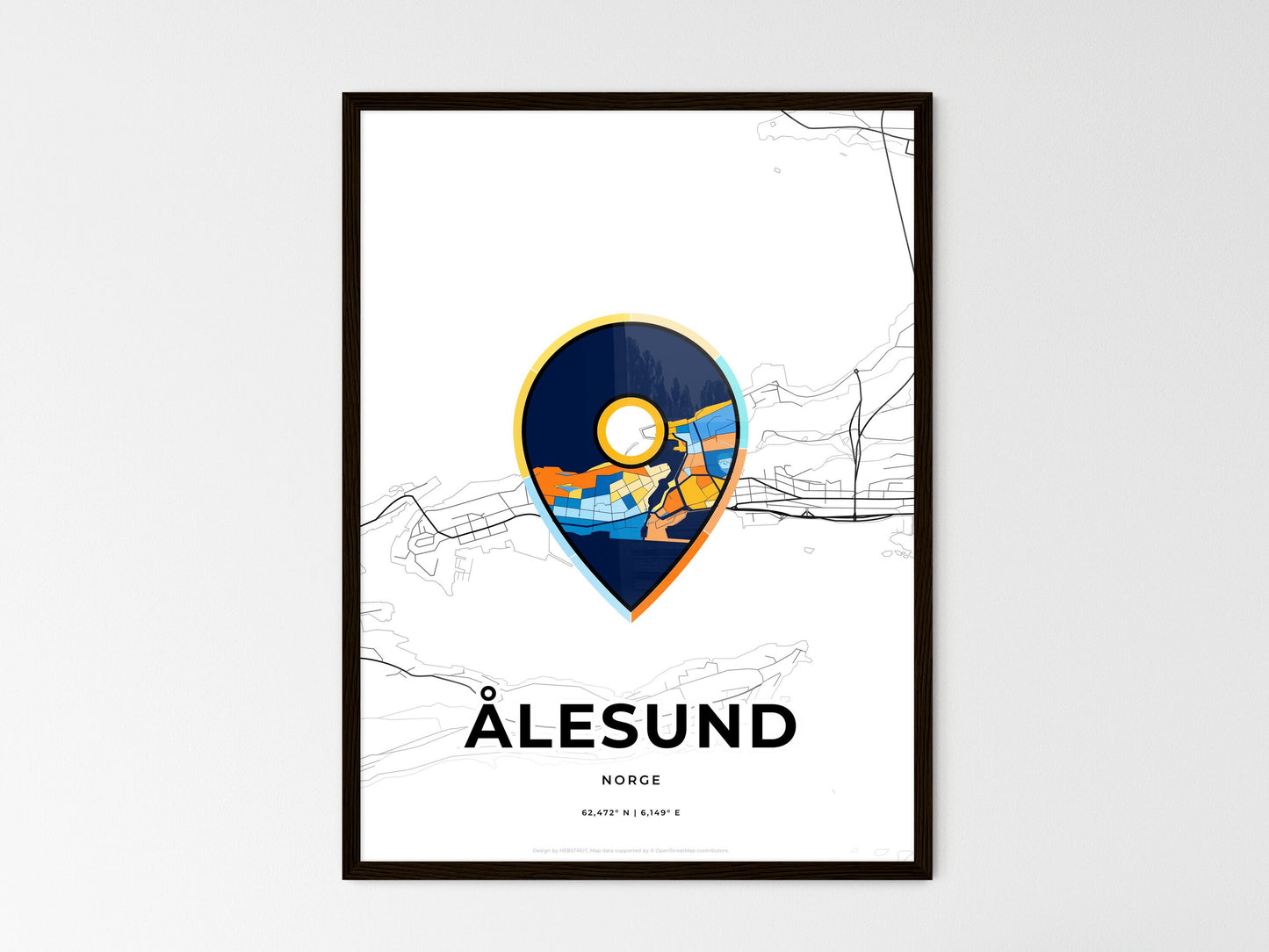 Ålesund Norway wedding art map with pointer icon