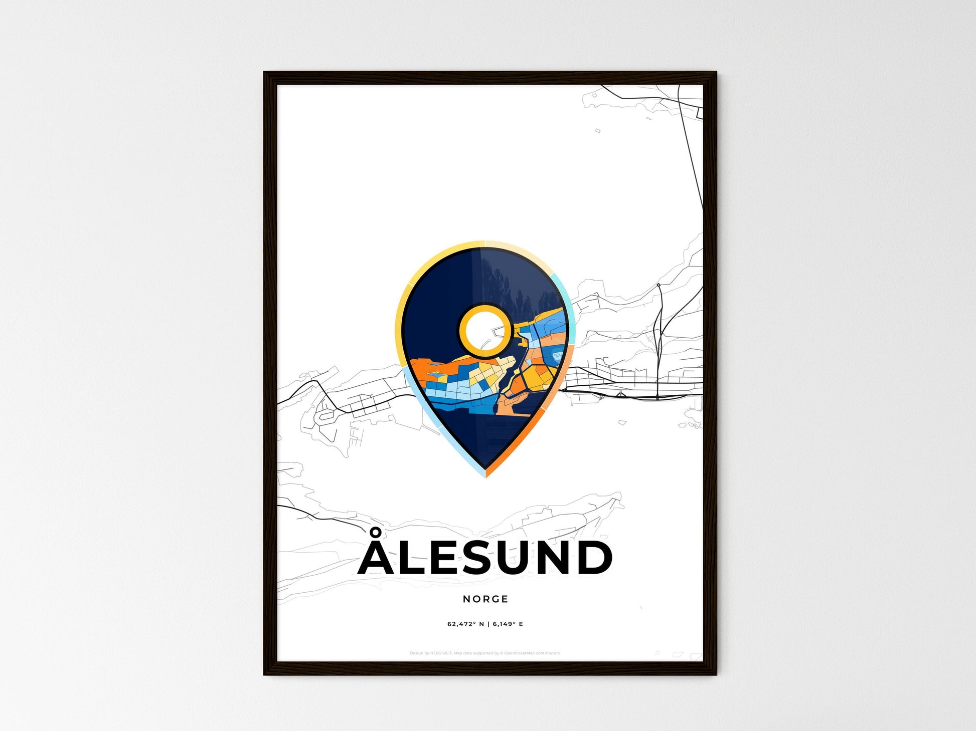 Ålesund Norway wedding art map with pointer icon