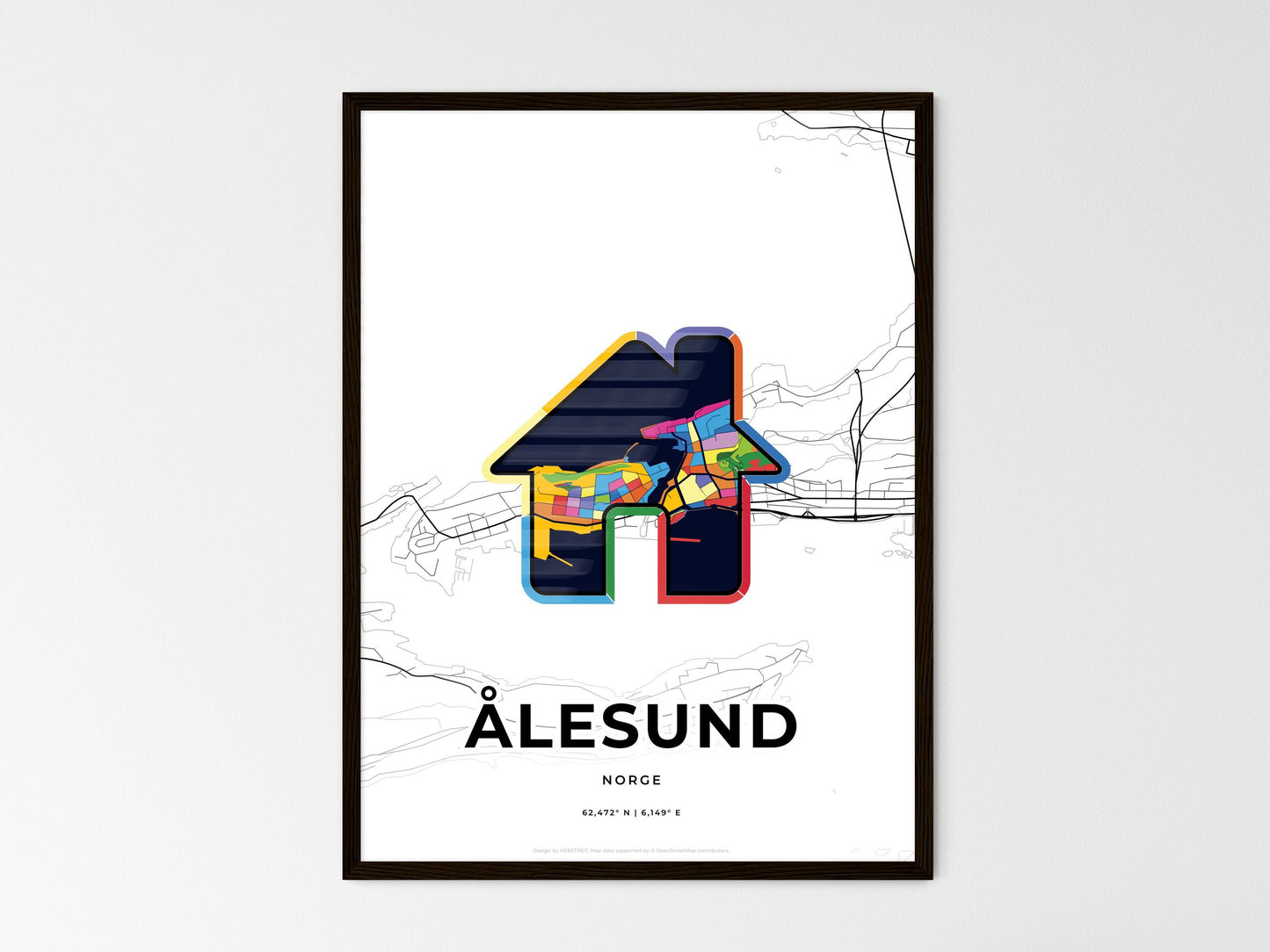Ålesund Norway wedding art map with home icon