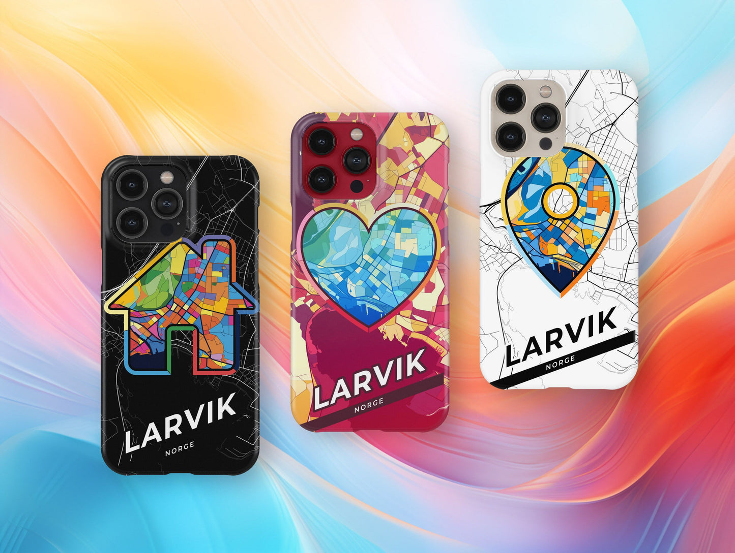 Larvik Norway slim phone case with colorful icon. Birthday, wedding or housewarming gift. Couple match cases.
