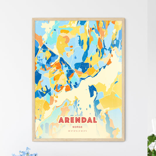 Colorful ARENDAL NORWAY Fine Art Map Blue Orange