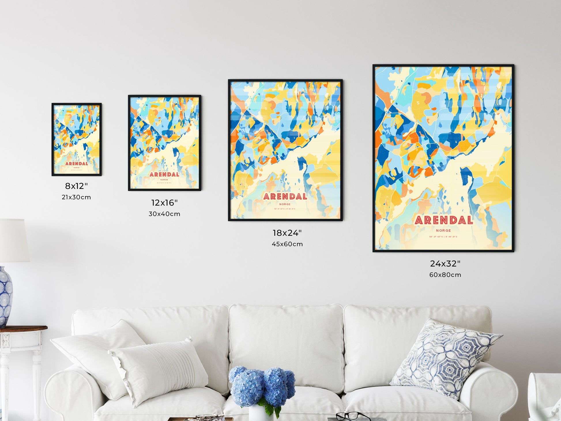 Colorful ARENDAL NORWAY Fine Art Map Blue Orange