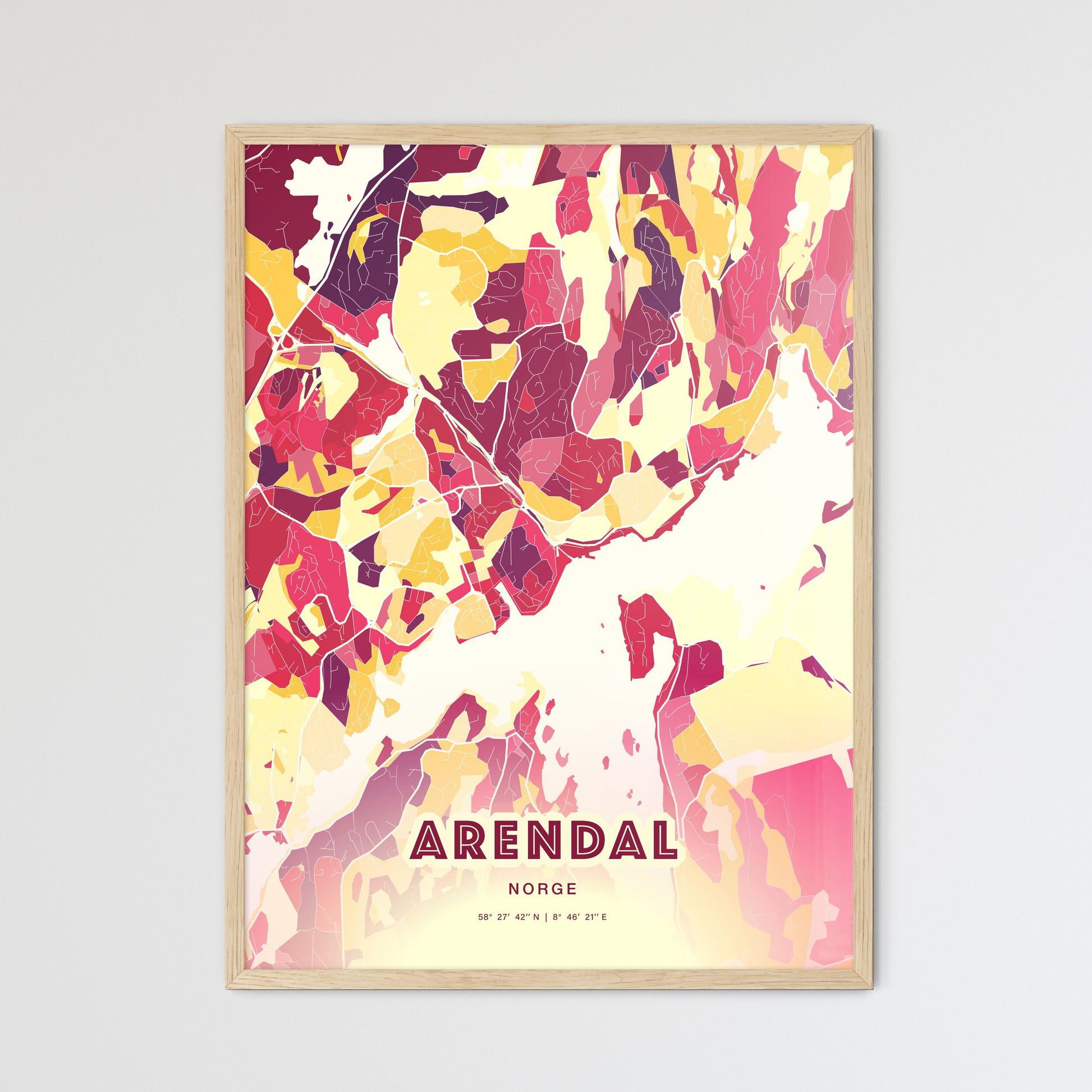 Colorful ARENDAL NORWAY Fine Art Map Hot Red