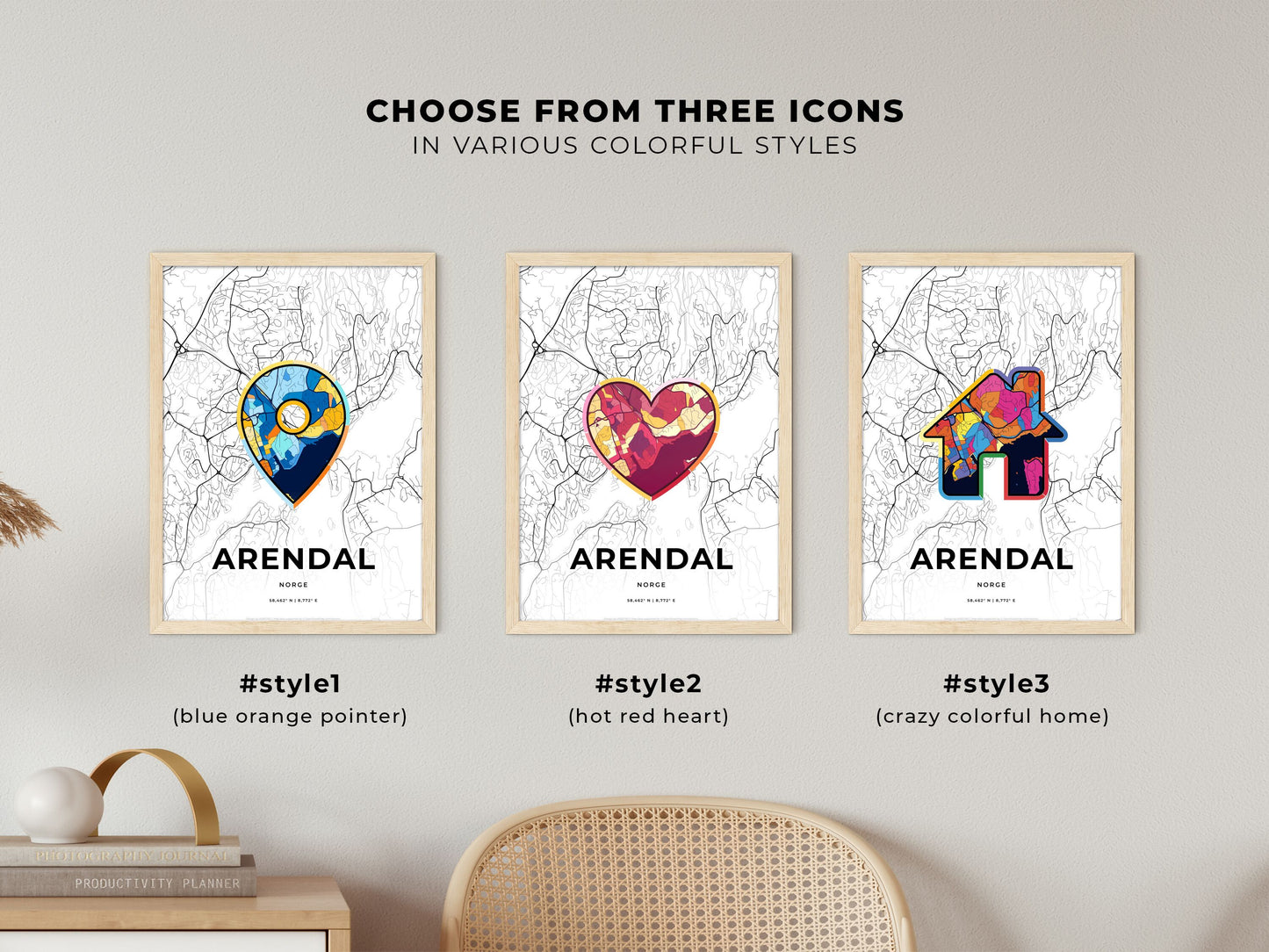 Arendal Norway maps with colorful icons
