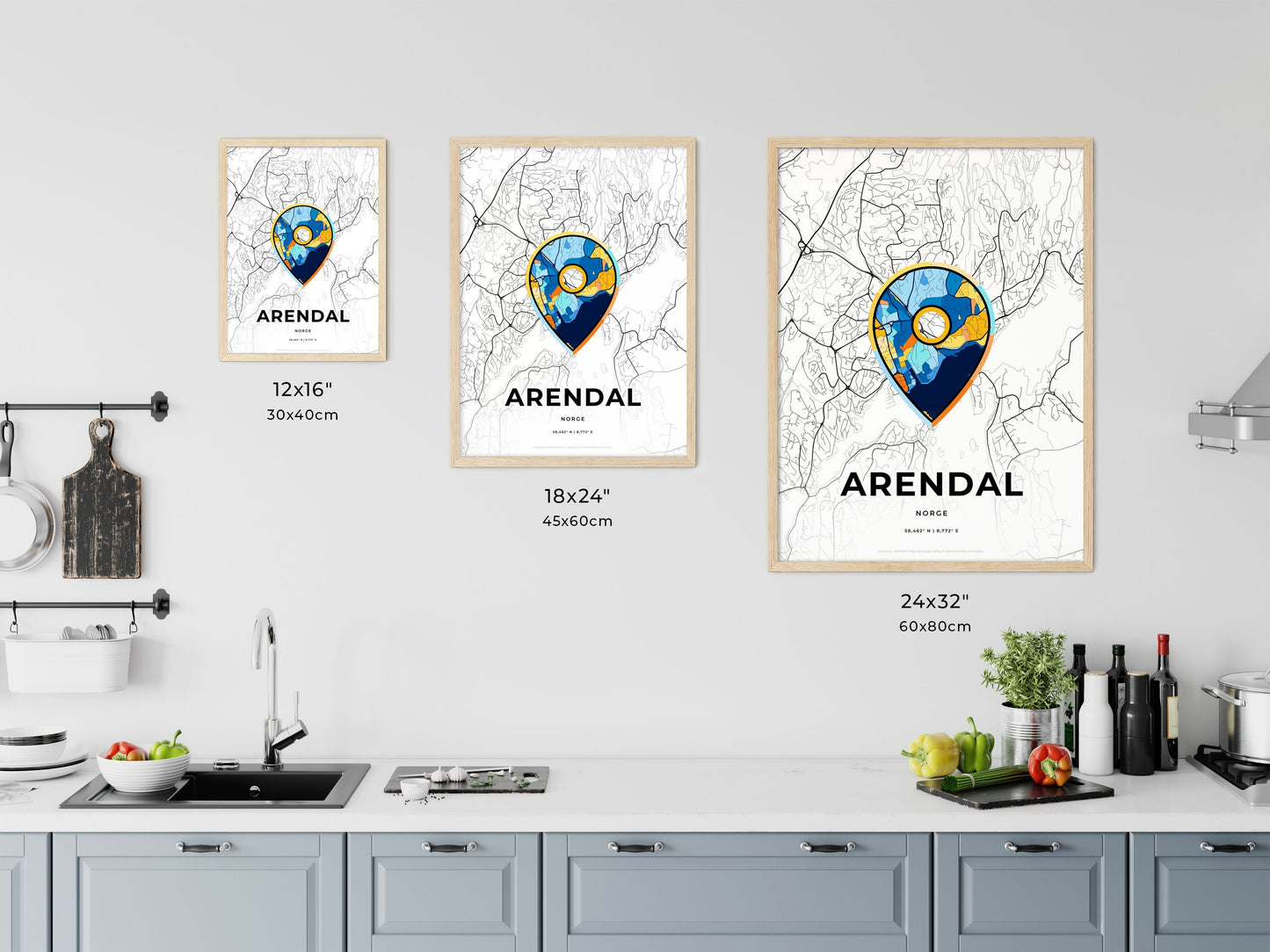 Arendal Norway art map size chart