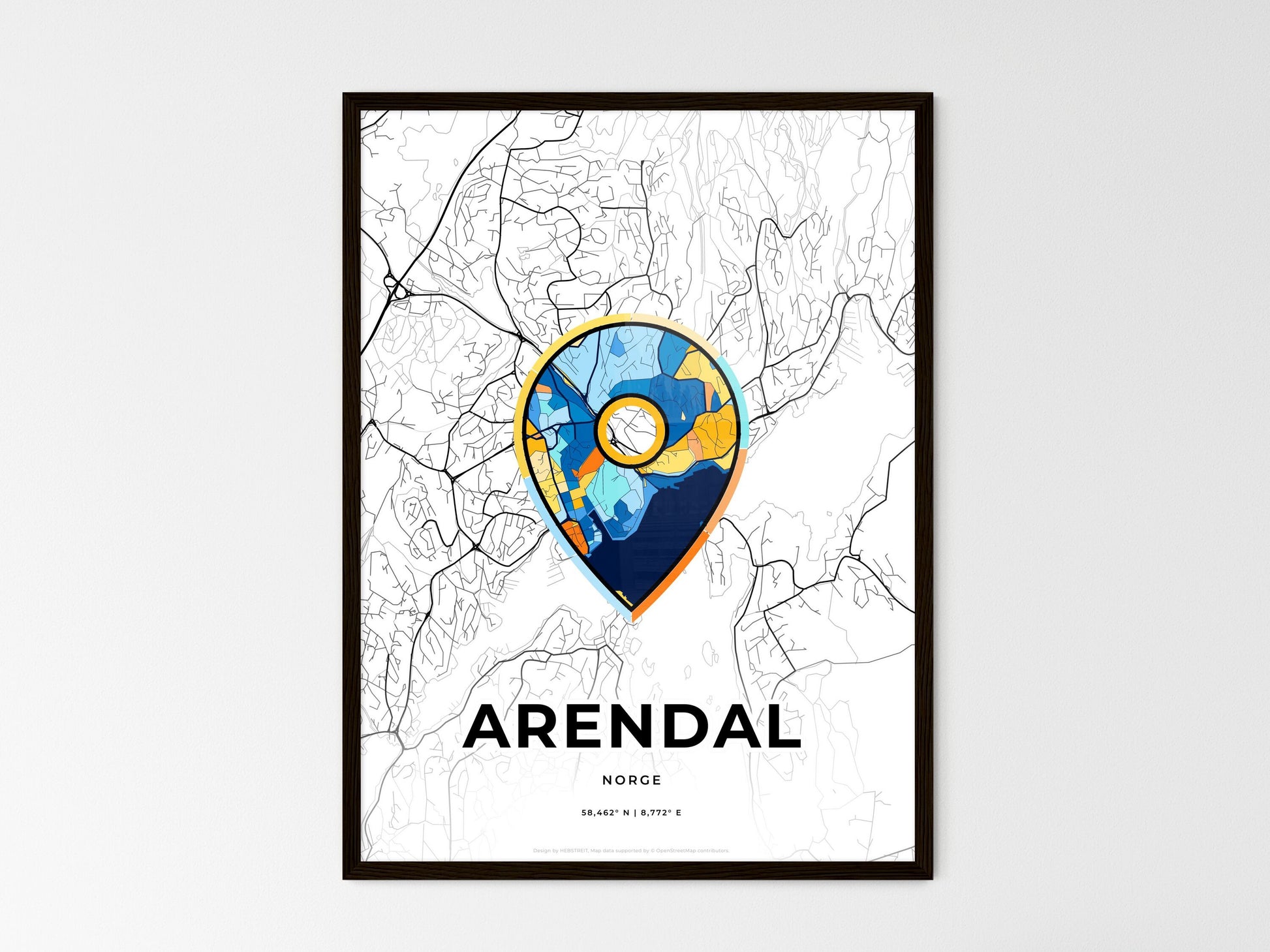 Arendal Norway wedding art map with pointer icon