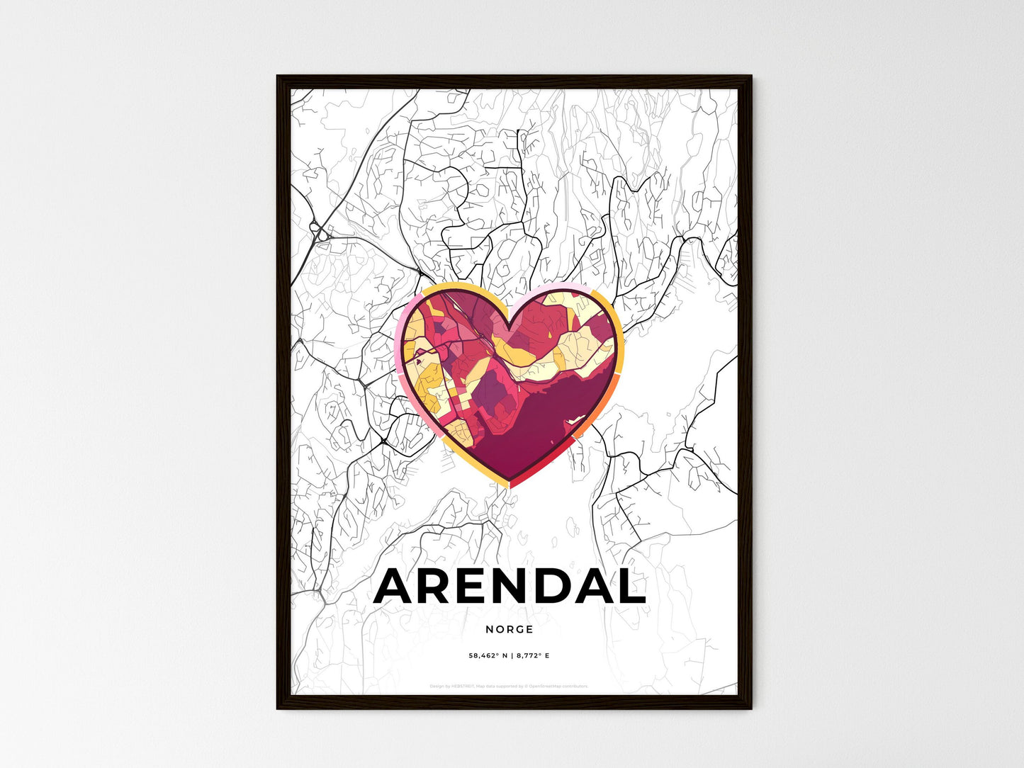 Arendal Norway wedding art map with heart icon