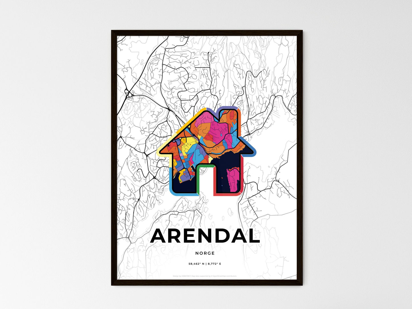 Arendal Norway wedding art map with home icon