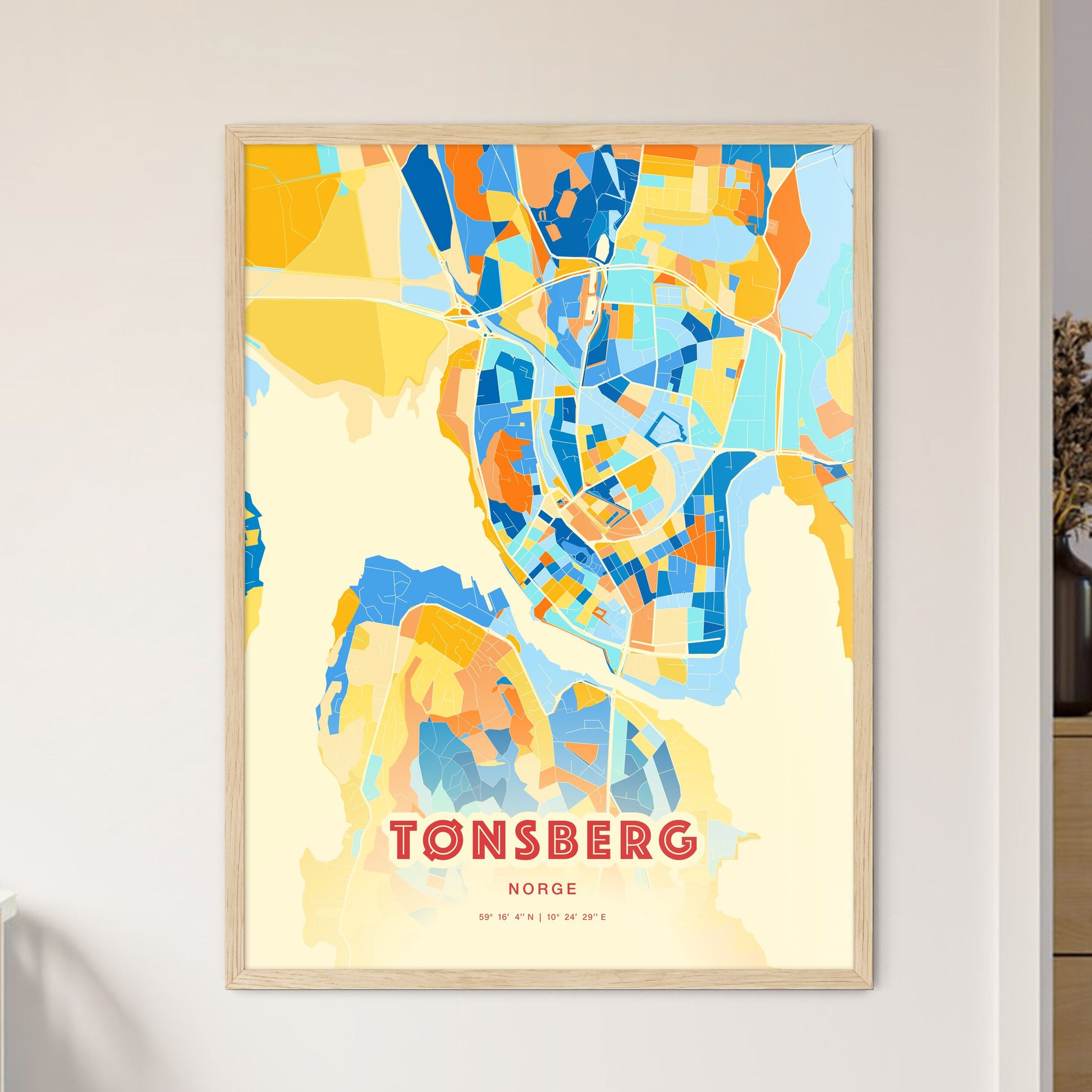 Colorful TØNSBERG NORWAY Fine Art Map Blue Orange