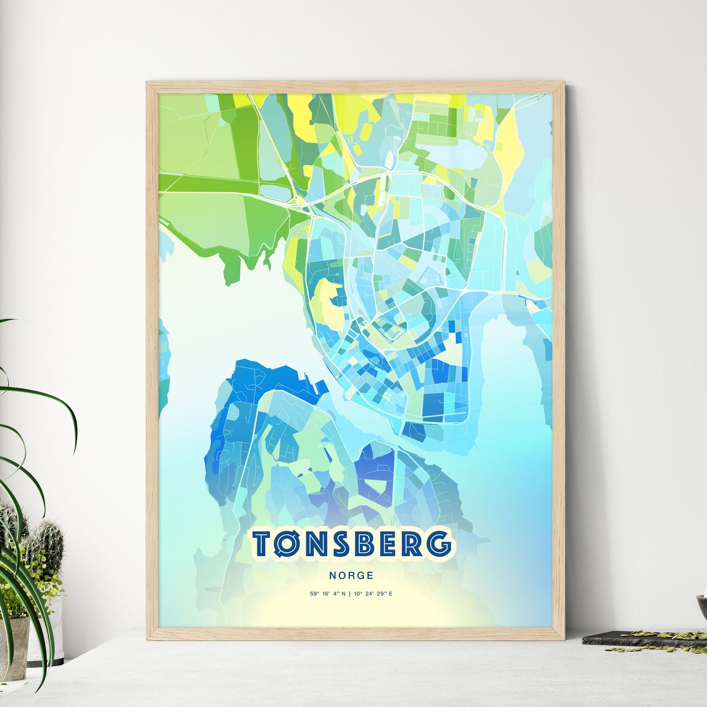 Colorful TØNSBERG NORWAY Fine Art Map Cool Blue