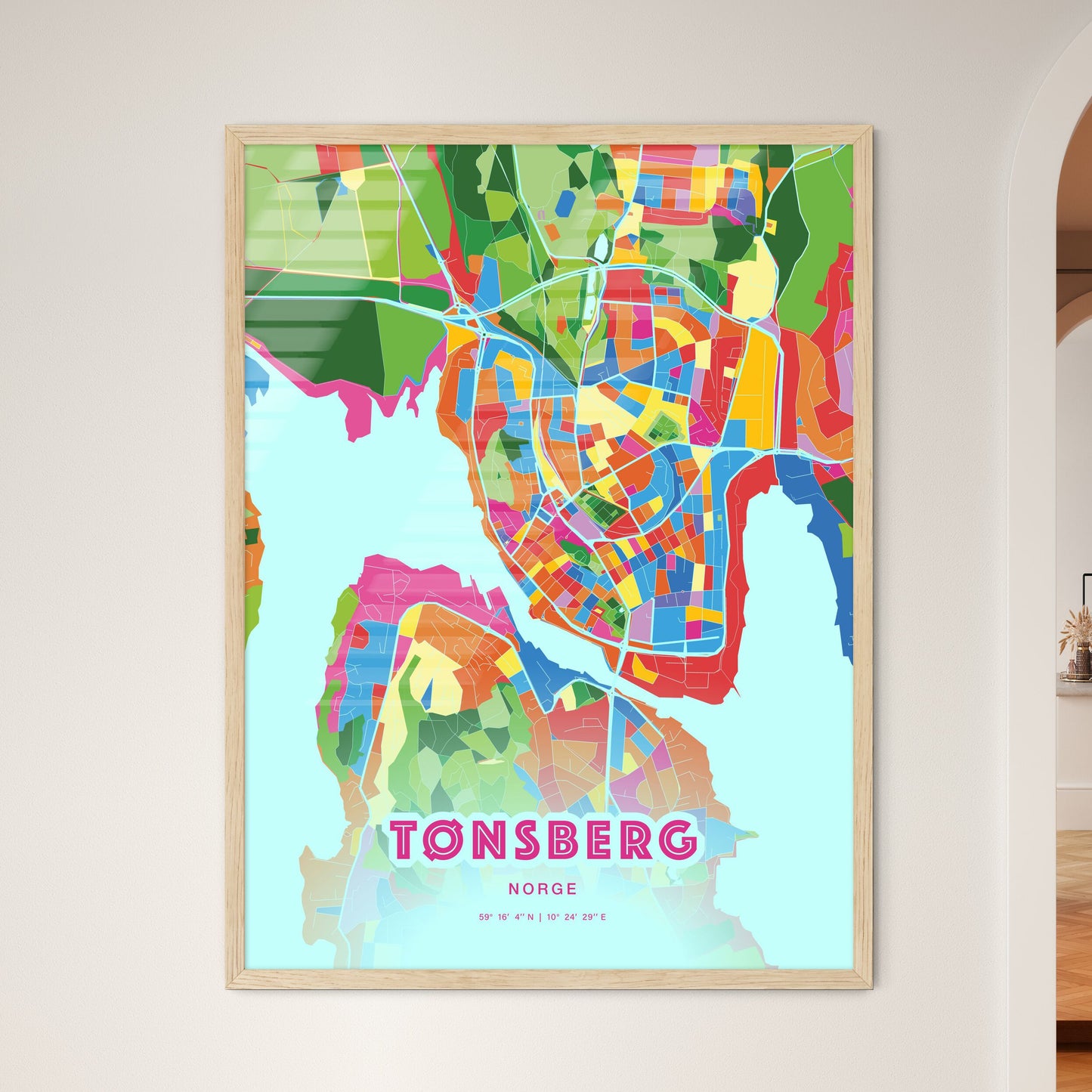 Colorful TØNSBERG NORWAY Fine Art Map Crazy Colors