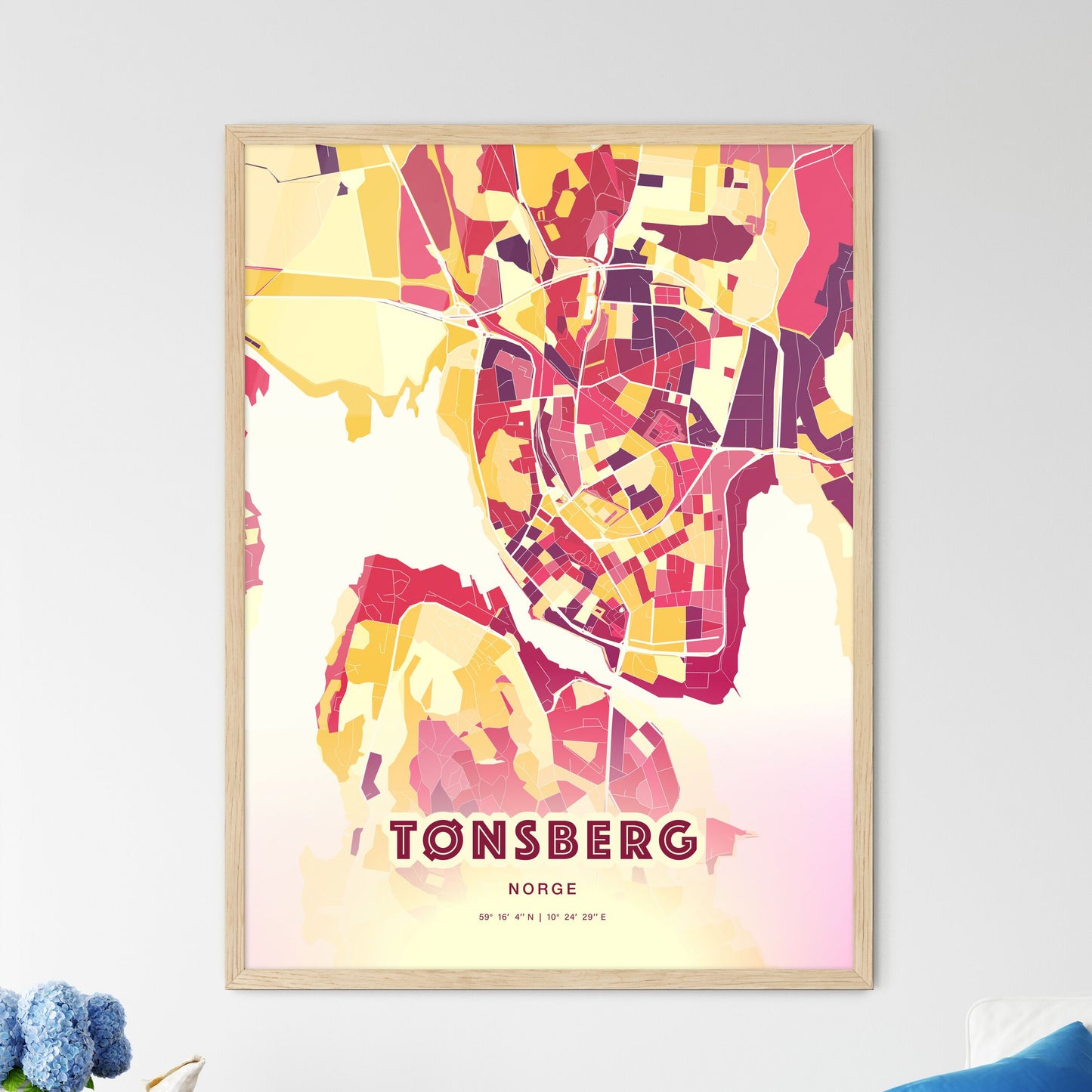 Colorful TØNSBERG NORWAY Fine Art Map Hot Red