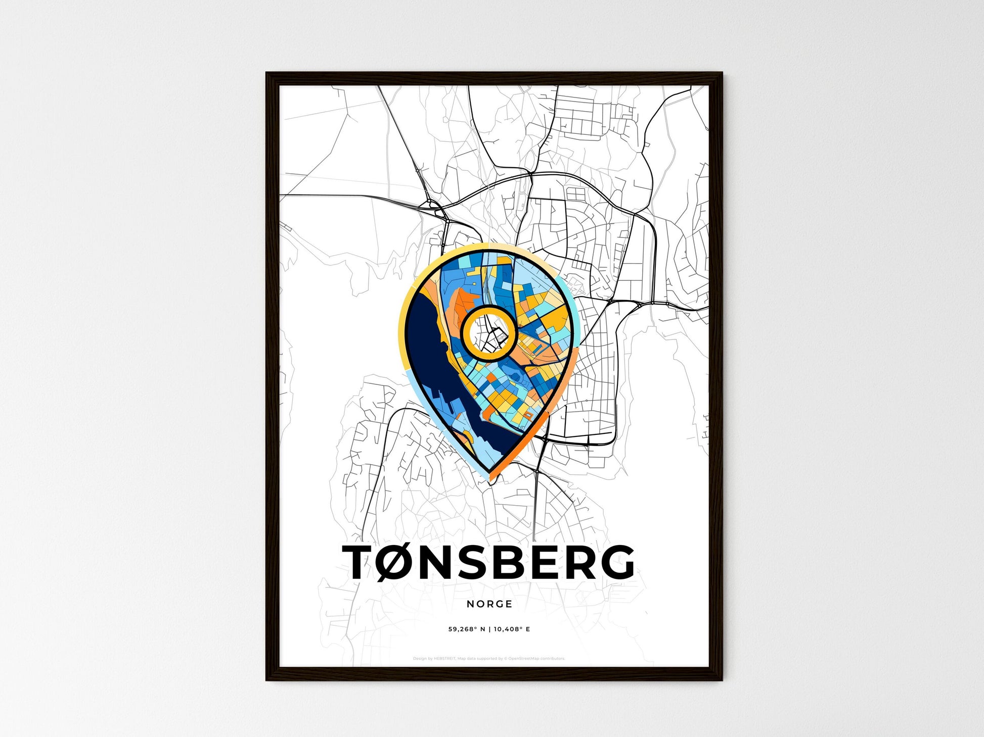 TØNSBERG NORWAY minimal art map with a colorful icon. Where it all began, Couple map gift. Style 1