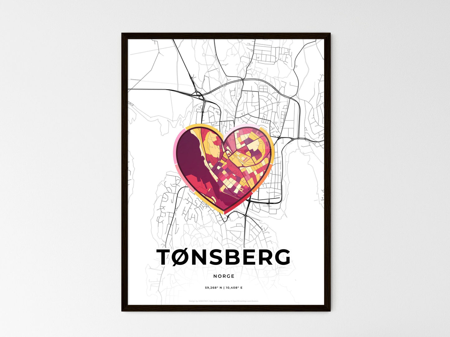 TØNSBERG NORWAY minimal art map with a colorful icon. Where it all began, Couple map gift. Style 2