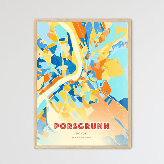 Colorful PORSGRUNN NORWAY Fine Art Map Blue Orange