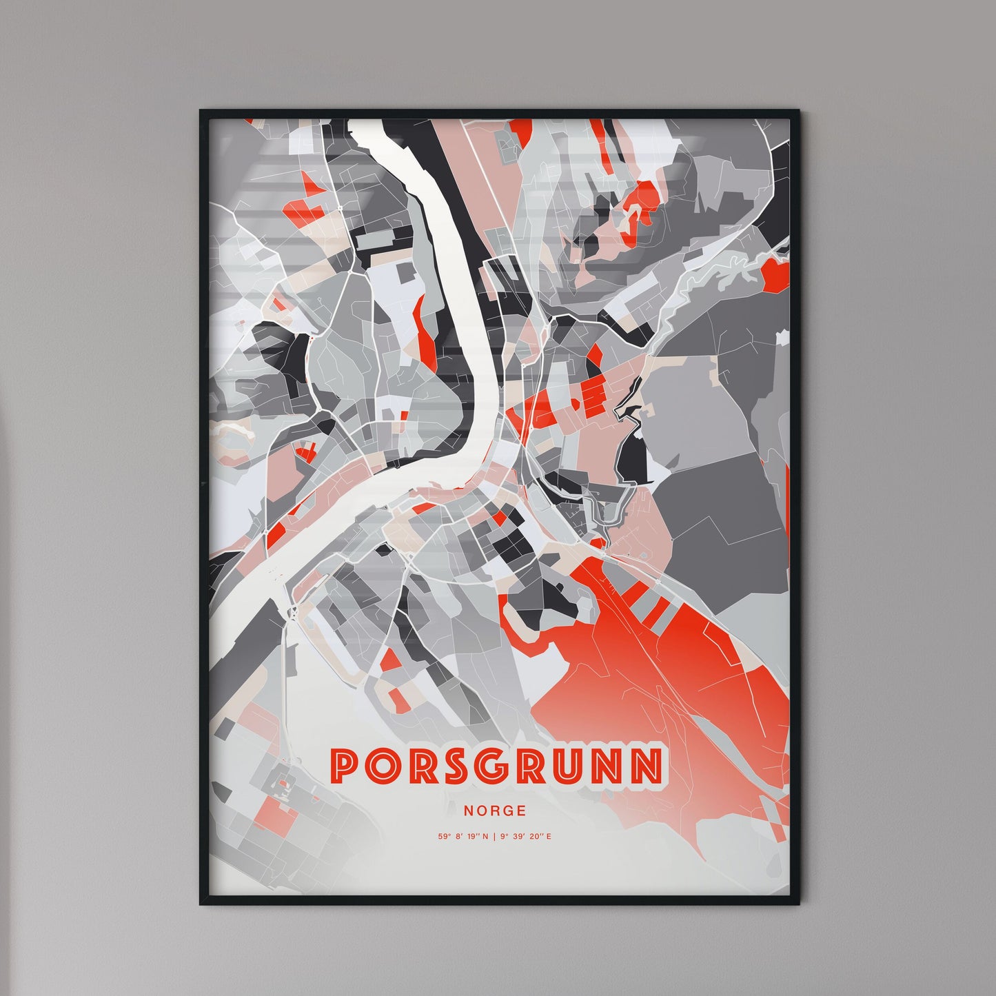 Colorful PORSGRUNN NORWAY Fine Art Map Modern